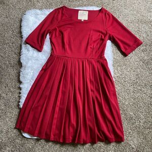 Myrtlewood of California Dress Fit N Flare Ponte Knit Lined Red Pleated Medium